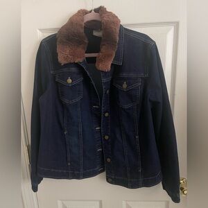 Chico's Fur Collar Dark Denim Jean Jacket - Size 2
